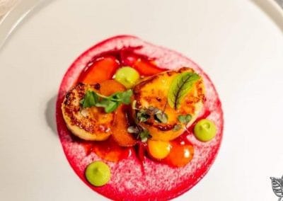 Scallops with hints of prickly pear and Corfu strawberry vinegar.