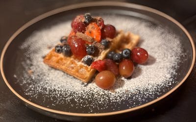 BREAKFAST WAFFLES WITH FRESH FRUIT AND GREEK HONEY