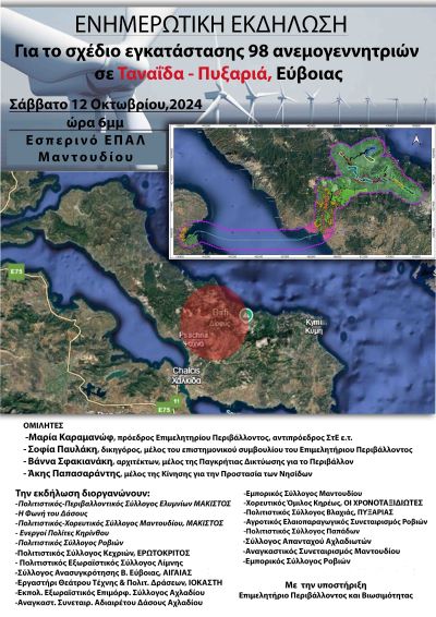 Σχέδιο εγκατάστασης 98 ανεμογεννητριών σε δημόσιες εκτάσεις σε Ταναΐδα-Πυξαριά