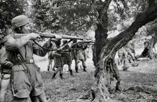 Germans shooting civilians in Kondomari Crete June 2 1941. Dead Cretans. Franz Peter Weixler. Wikipedia Commons
