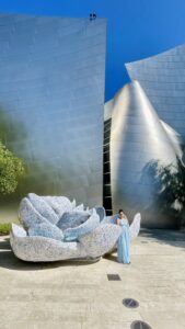 10. Angelina in the famous flower sculpture in the gardens of Walt Disney Concert Hall