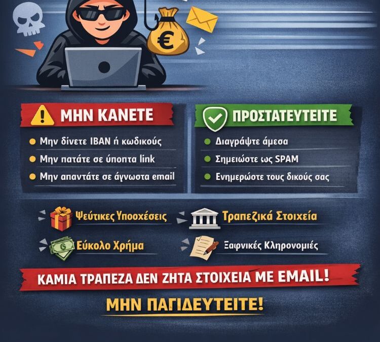 ΠΡΟΣΟΧΗ ΣΤΑ ΑΠΑΤΗΛΑ EMAIL – ΜΗΝ ΑΠΑΝΤΑΤΕ, ΜΗΝ ΔΙΝΕΤΕ ΣΤΟΙΧΕΙΑ