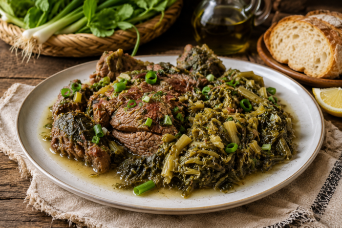 Τσιγαριστά Χόρτα (ή τσιγαρολάχανα) με Μοσχαράκι – Όπως τα φτιάχνανε παλιά στη Σητεία Τσιγαριστά Χόρτα (ή τσιγαρολάχανα) με Μοσχαράκι – Όπως τα φτιάχνανε παλιά στη Σητεία