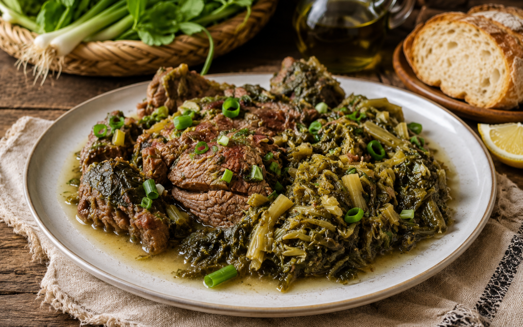 Τσιγαριστά Χόρτα (ή τσιγαρολάχανα) με Μοσχαράκι – Όπως τα φτιάχνανε παλιά στη Σητεία